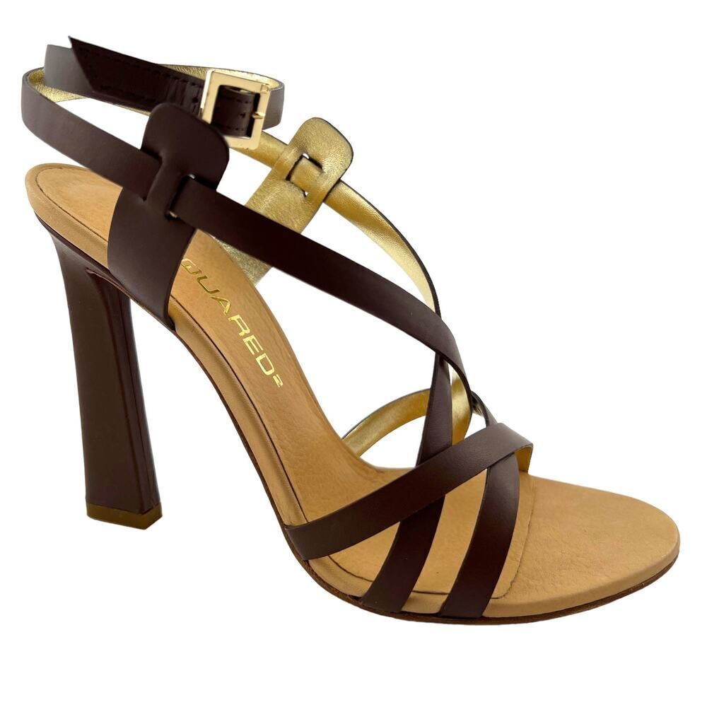 New DSQUARED2 Sandals Women US 8 Brown Leather Stiletto Pump Ankle Strap Shoes